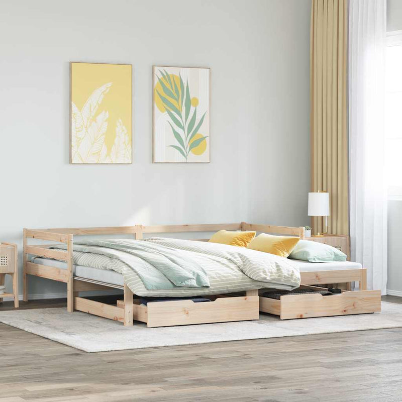 vidaXL tömör fenyőfa kanapéágy fiókkal 90 x 200 cm