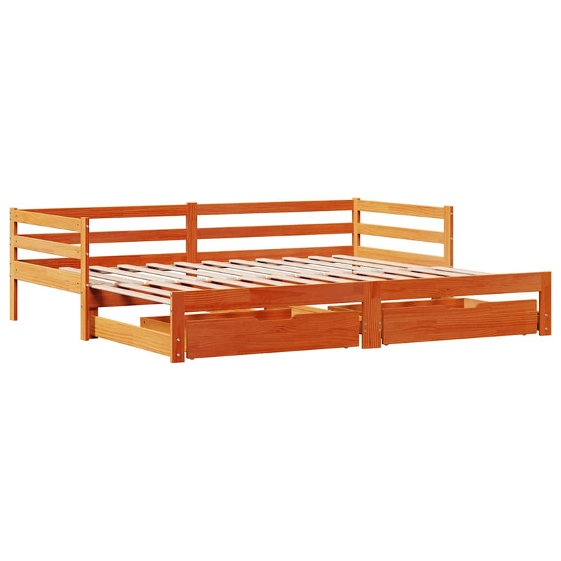 vidaXL viaszbarna tömör fenyőfa kihúzható kanapéágy fiókkal 80x200cm