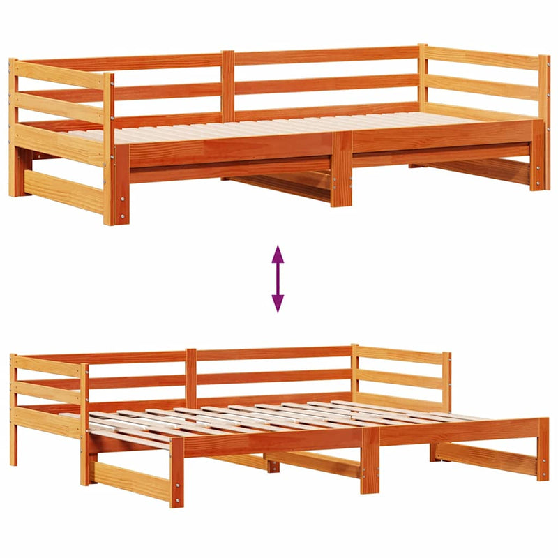 vidaXL viaszbarna tömör fenyőfa kihúzható kanapéágy fiókkal 80x200cm