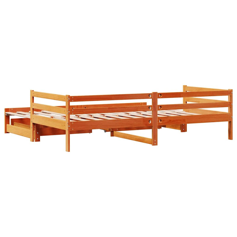 vidaXL viaszbarna tömör fenyőfa kihúzható kanapéágy fiókkal 80x200cm