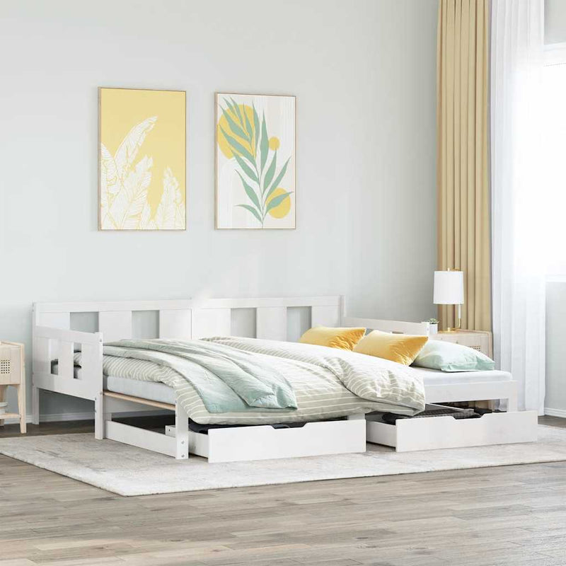 vidaXL fehér kihúzható heverő fiókokkal matrac nélkül 90 x 190 cm