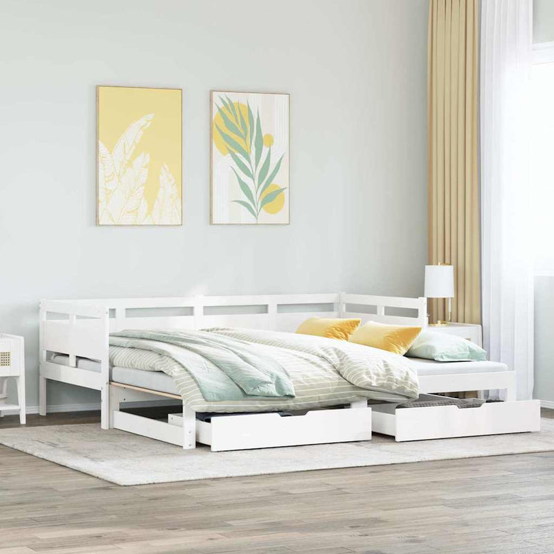 vidaXL fehér kihúzható heverő fiókokkal matrac nélkül 90 x 190 cm