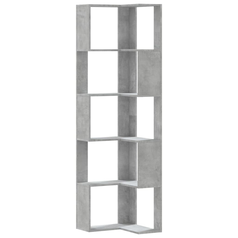 vidaXL 5 szintes betonszürke szerelt fa sarok könyvespolc 50x50x179 cm