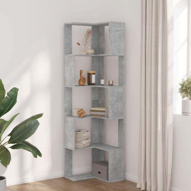 vidaXL 5 szintes betonszürke szerelt fa sarok könyvespolc 50x50x179 cm
