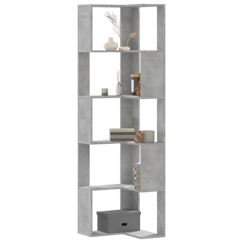 vidaXL 5 szintes betonszürke szerelt fa sarok könyvespolc 50x50x179 cm