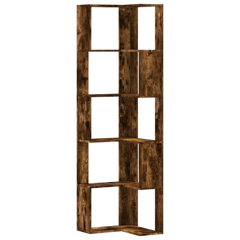 vidaXL 5 szintes füstös tölgy szerelt fa sarok könyvespolc 50x50x179cm