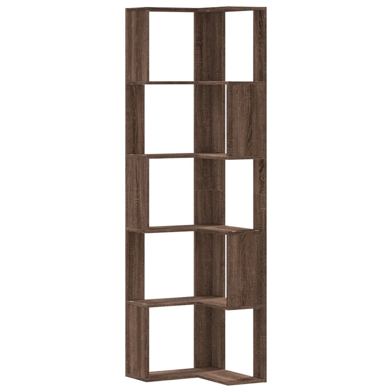 vidaXL 5 szintes barna tölgy szerelt fa sarok könyvespolc 50x50x179 cm