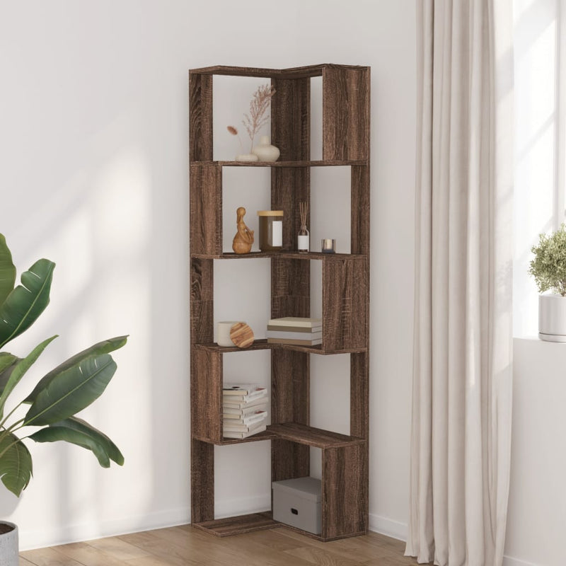 vidaXL 5 szintes barna tölgy szerelt fa sarok könyvespolc 50x50x179 cm