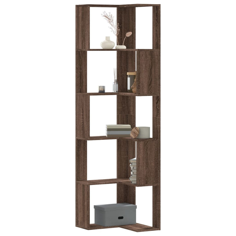 vidaXL 5 szintes barna tölgy szerelt fa sarok könyvespolc 50x50x179 cm