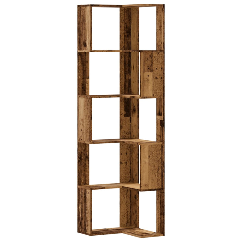 vidaXL 5 szintes antik fa szerelt fa sarok könyvespolc 50 x 50 x 179cm