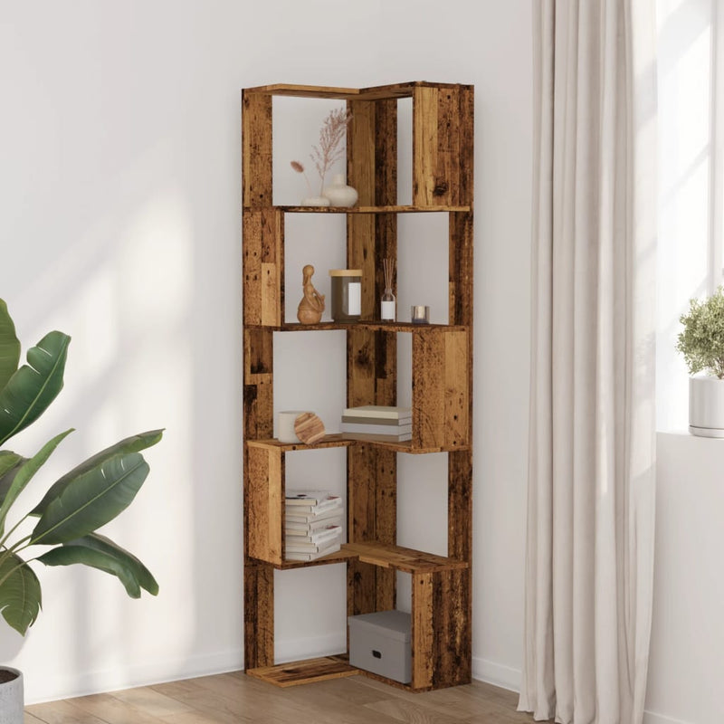 vidaXL 5 szintes antik fa szerelt fa sarok könyvespolc 50 x 50 x 179cm