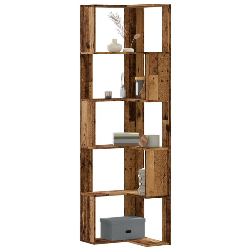 vidaXL 5 szintes antik fa szerelt fa sarok könyvespolc 50 x 50 x 179cm