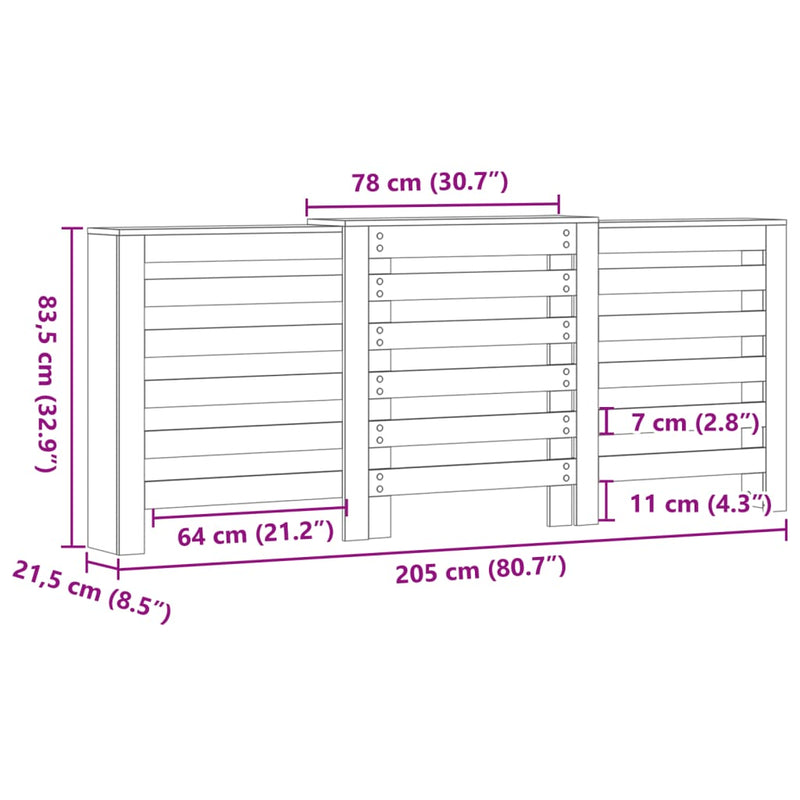 vidaXL szürke sonoma szerelt fa radiátorburkolat 205x21,5x83,5 cm