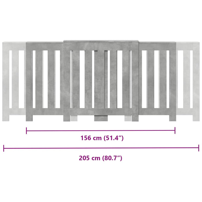 vidaXL betonszürke szerelt fa radiátorburkolat 205 x 21,5 x 83,5 cm