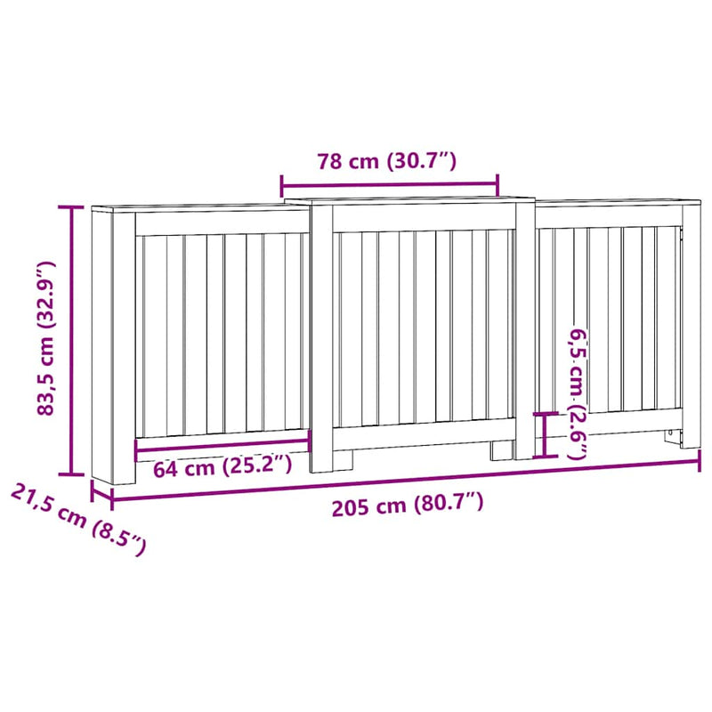 vidaXL barna tölgyszínű szerelt fa radiátorburkolat 205x21,5x83,5 cm