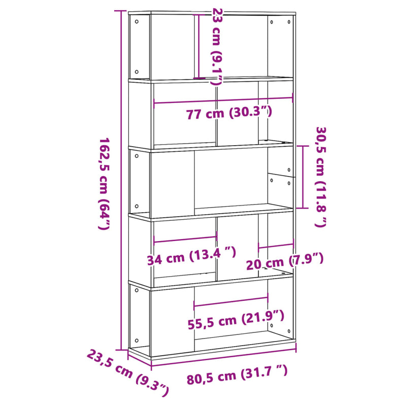 vidaXL 5 szintes szürke sonoma színű fa könyvespolc 80,5x23,5x162,5 cm