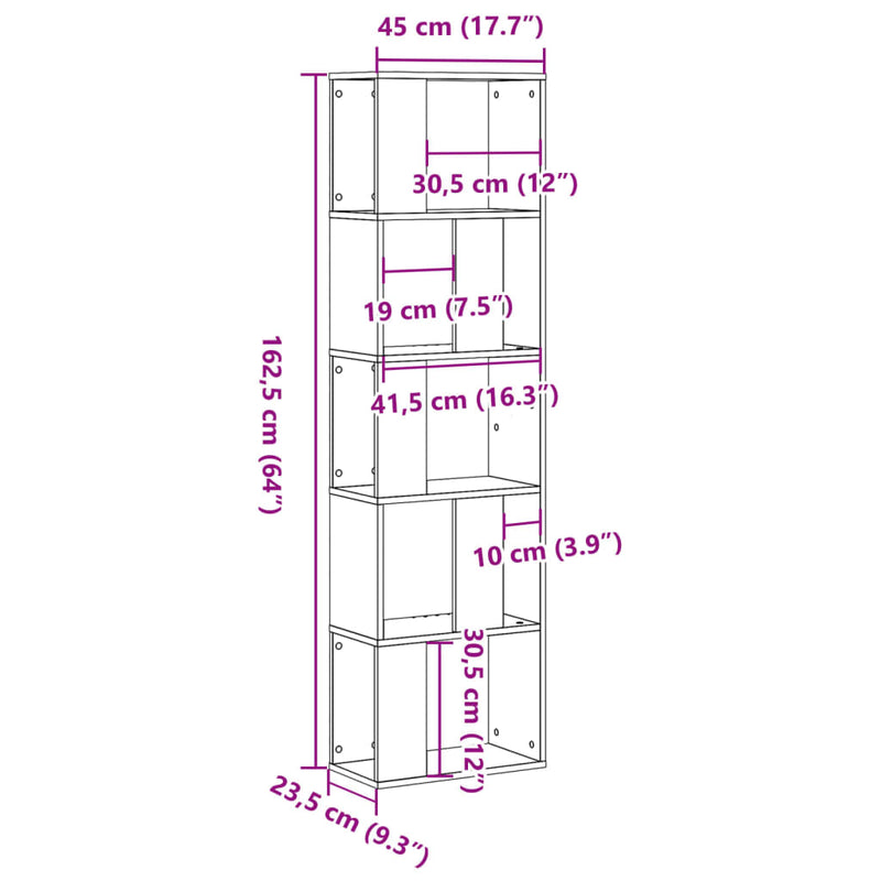 vidaXL 5 szintes fehér szerelt fa könyvespolc 45 x 23,5 x 162,5 cm