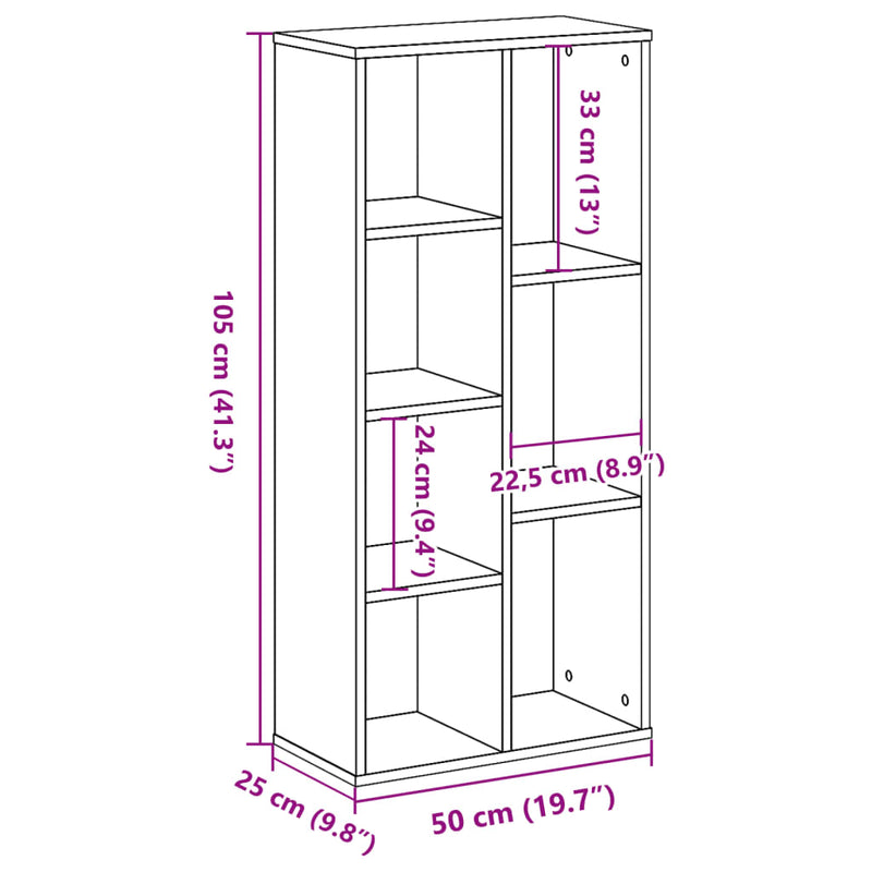 vidaXL sonoma tölgy színű szerelt fa könyvszekrény 50x25x105 cm