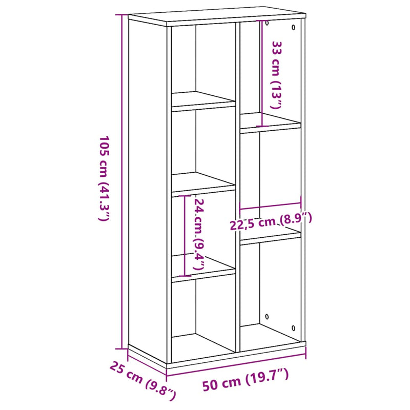 vidaXL betonszürke szerelt fa könyvespolc 50x25x105 cm