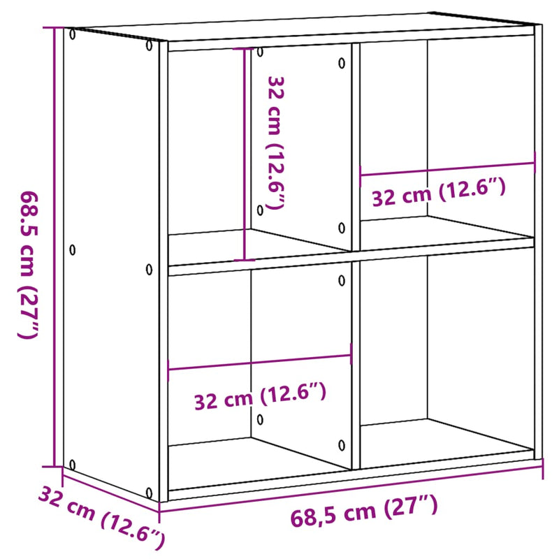 vidaXL kézműves tölgy szerelt fa könyvespolc 68,5 x 32 x 68,5 cm