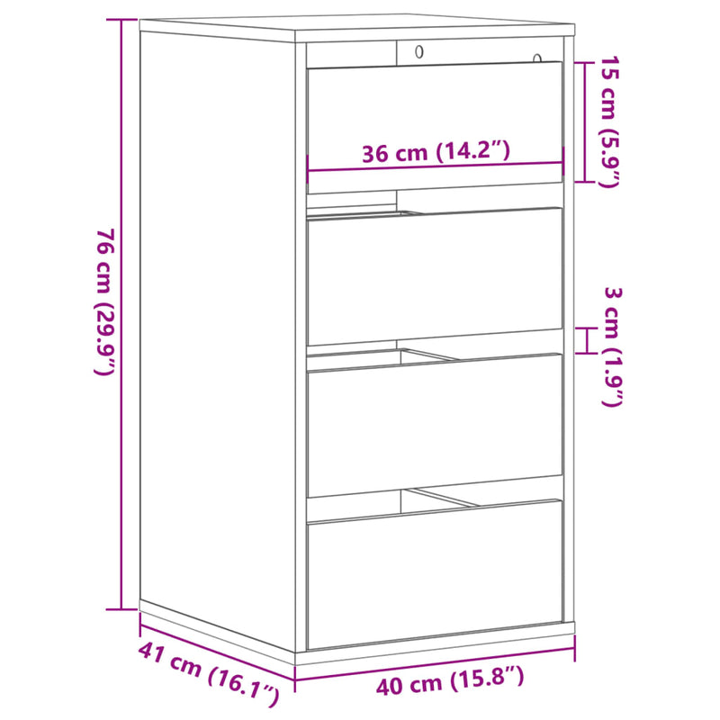 vidaXL betonszürke szerelt fa fiókos sarokszekrény 40 x 41 x 76 cm