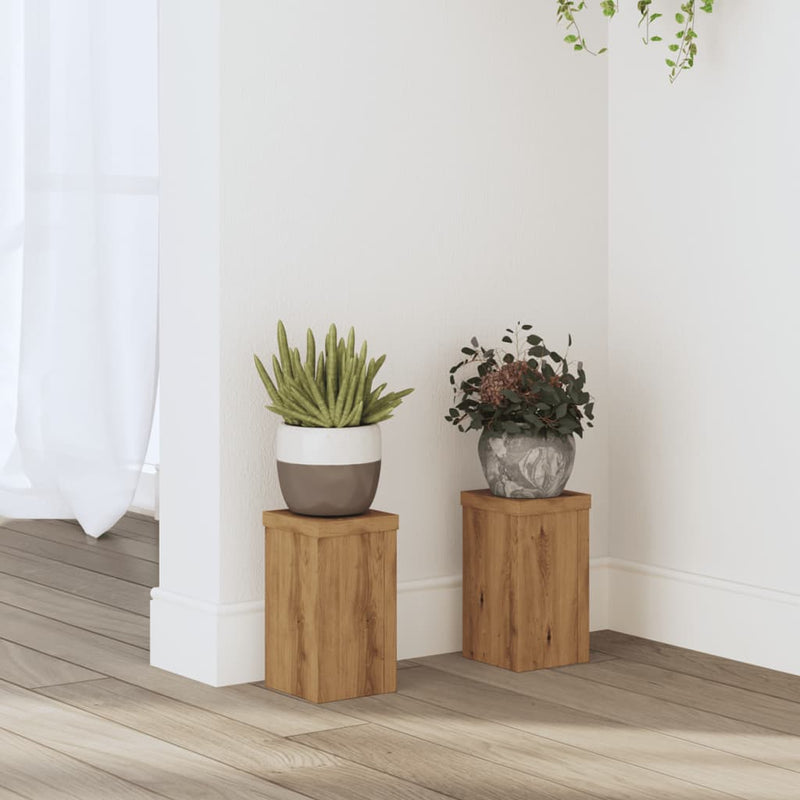 vidaXL 2 db kézműves tölgy szerelt fa növénytartó állvány 10x10x18 cm