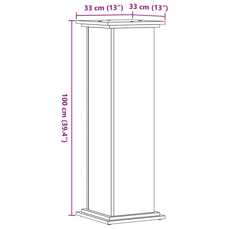 vidaXL kézműves tölgy színű szerelt fa növényállvány 33 x 33 x 100 cm