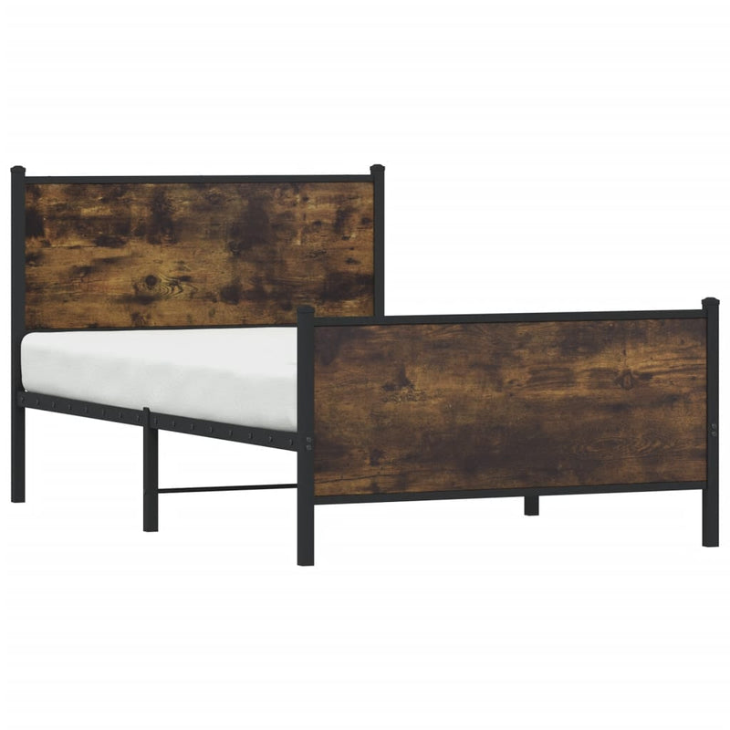 vidaXL füstös tölgy színű fém ágykeret matrac nélkül 100 x 200 cm