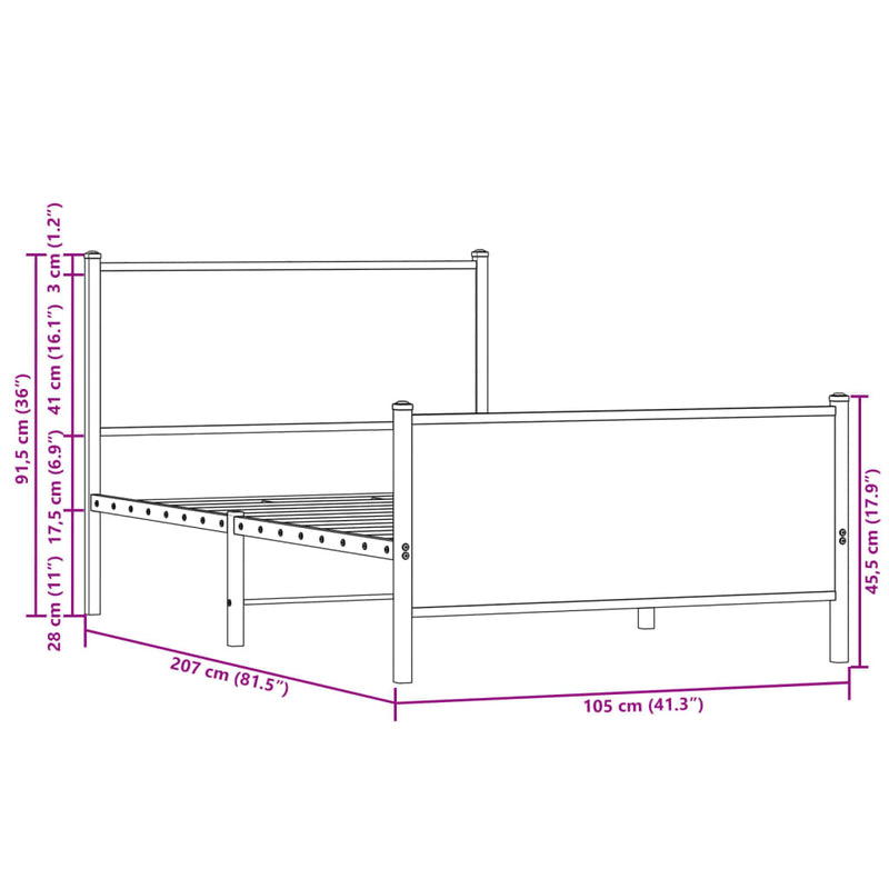 vidaXL füstös tölgy színű fém ágykeret matrac nélkül 100 x 200 cm