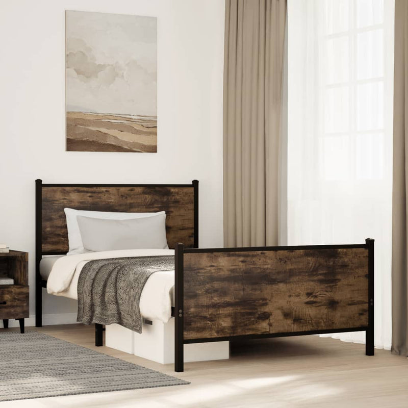 vidaXL füstös tölgy színű fém ágykeret matrac nélkül 100 x 200 cm