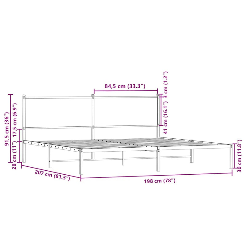 vidaXL barna tölgy színű fém ágykeret matrac nélkül 193 x 203 cm
