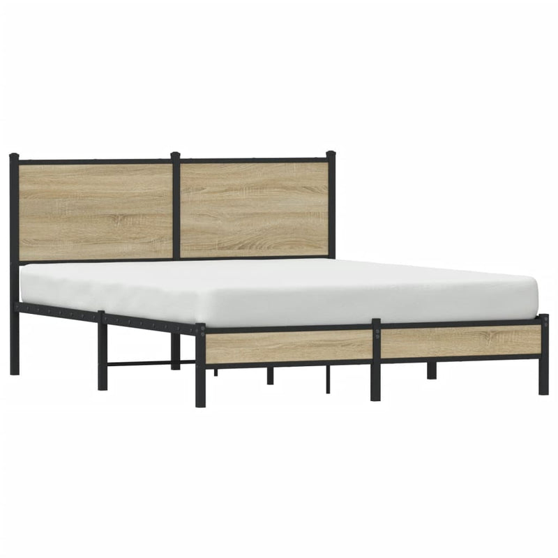 vidaXL sonoma tölgy színű fém ágykeret matrac nélkül 140 x 200 cm