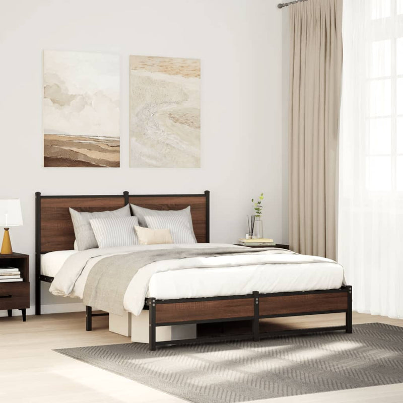 vidaXL barna tölgy színű fém ágykeret matrac nélkül 140 x 200 cm
