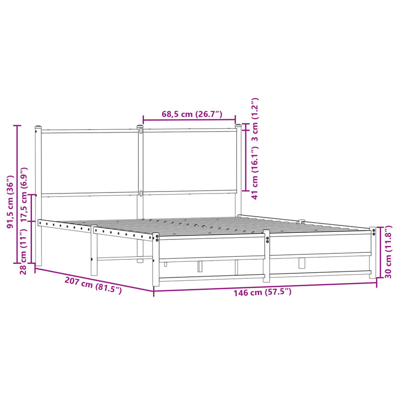 vidaXL barna tölgy színű fém ágykeret matrac nélkül 140 x 200 cm