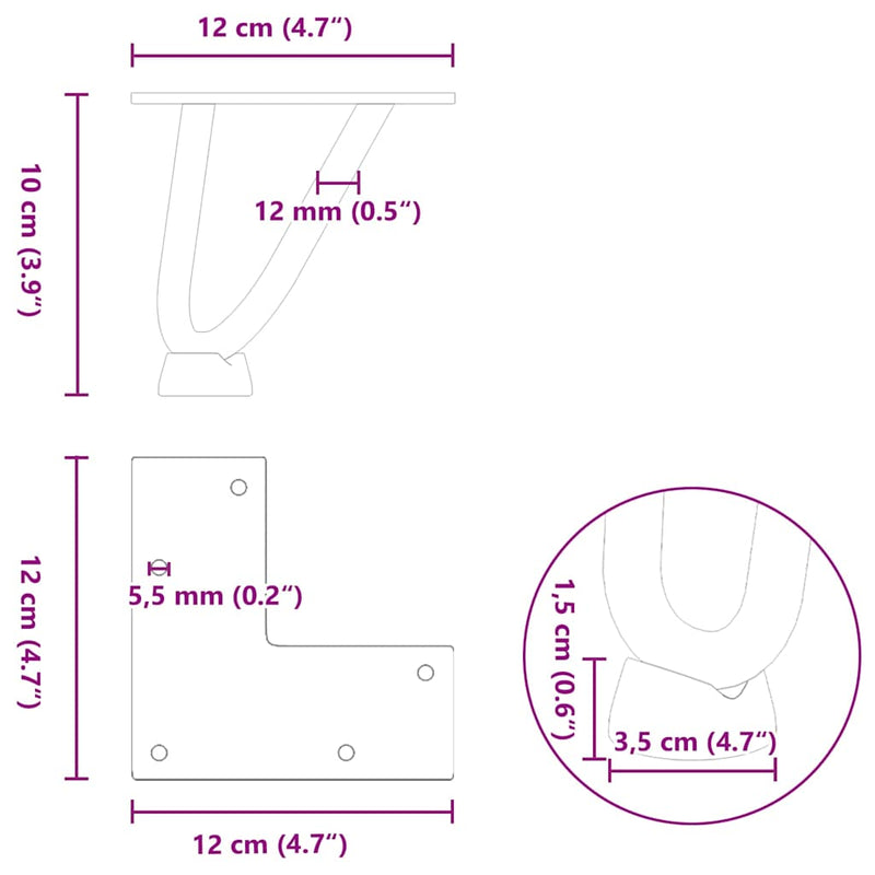 vidaXL 4 db natúr acél hajtűláb dohányzóasztalhoz 10 cm tömör acél