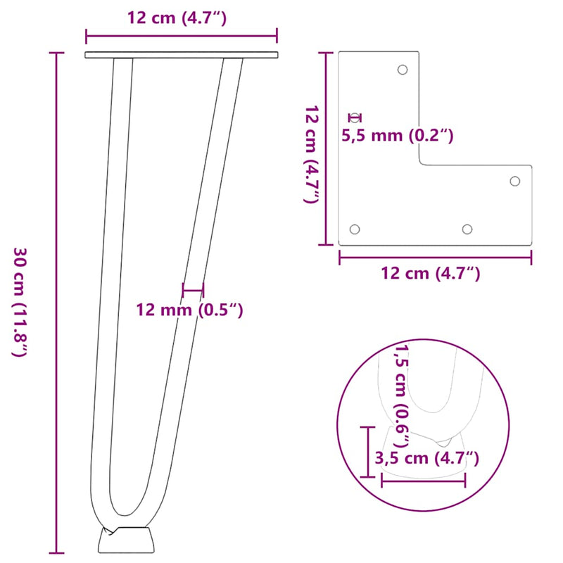 vidaXL 4 db natúr acél hajtűláb dohányzóasztalhoz 30 cm tömör acél