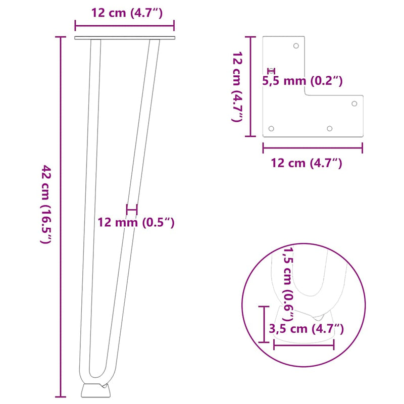 vidaXL 4 db antracitszürke hajtűláb dohányzóasztalhoz 42 cm tömör acél