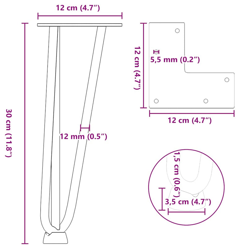 vidaXL 4 db antracitszürke hajtűláb dohányzóasztalhoz 30 cm tömör acél