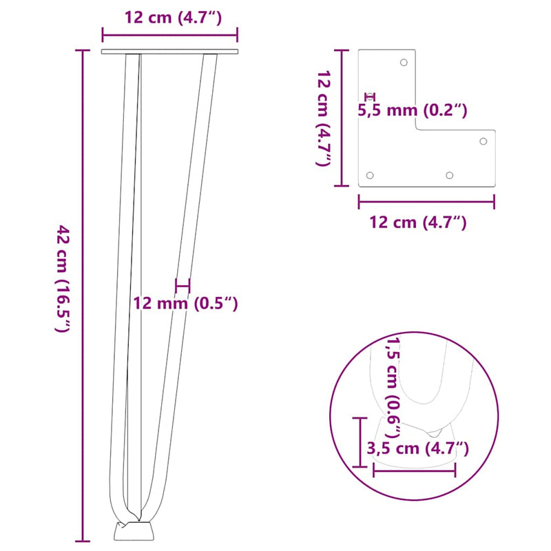 vidaXL 4 db fehér, tömör acél hajtűláb dohányzóasztalhoz 42 cm