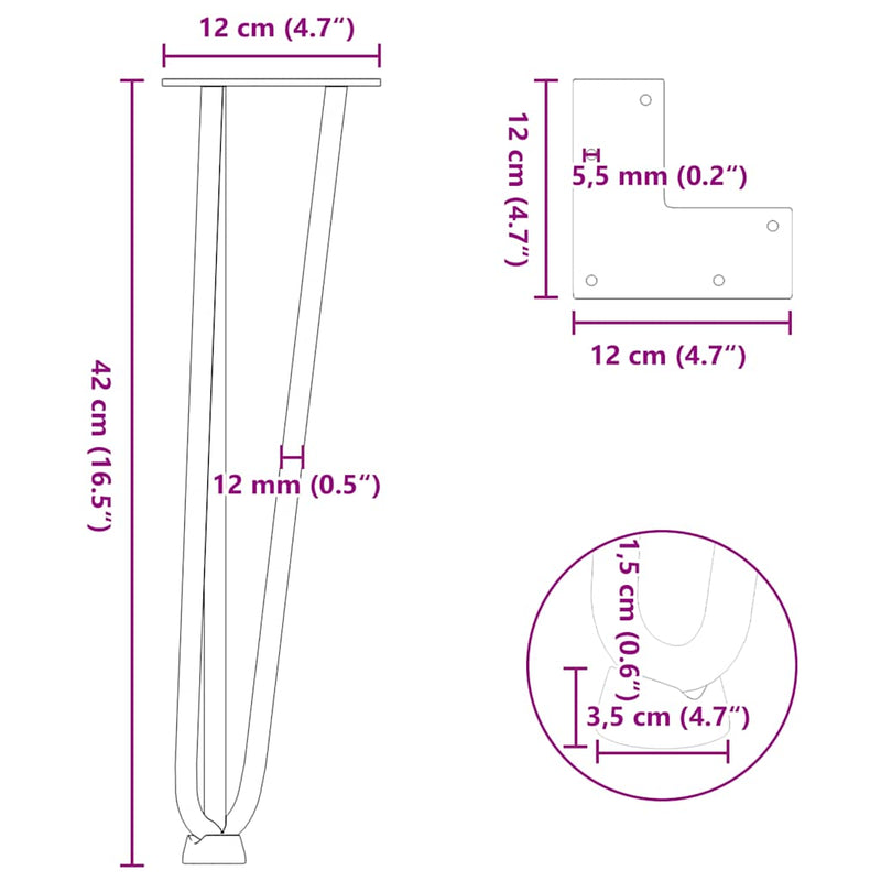 vidaXL 4 db natúr acél hajtűláb dohányzóasztalhoz 42 cm tömör acél