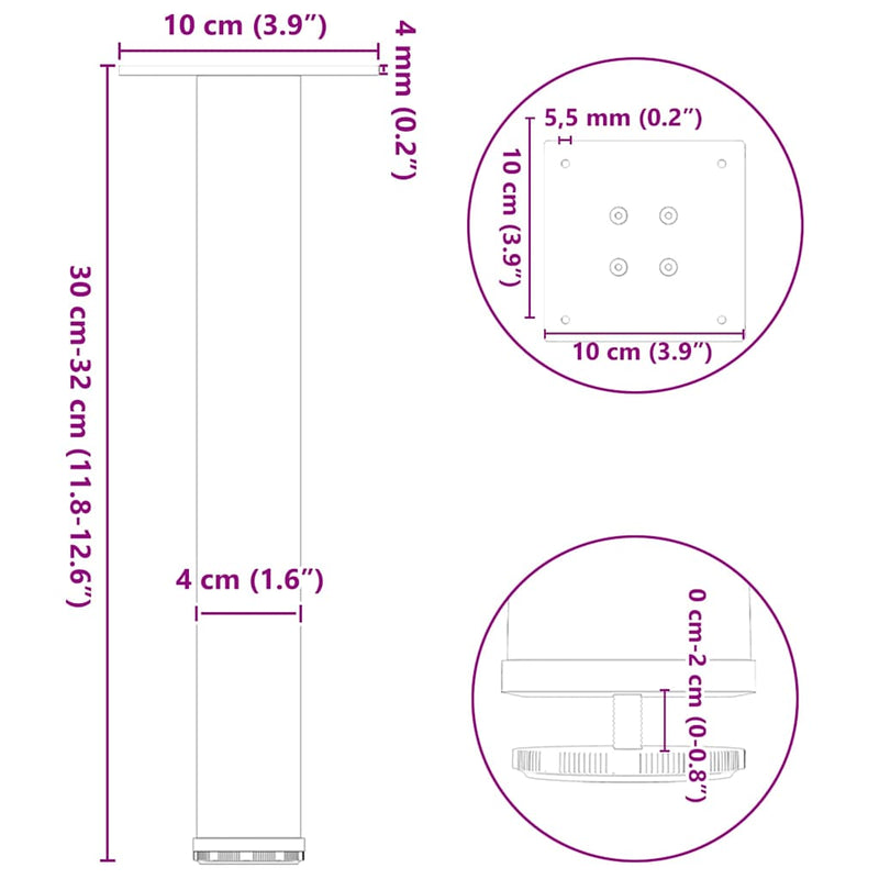 vidaXL 4 db natúr acél dohányzóasztal láb 30-32 cm acél