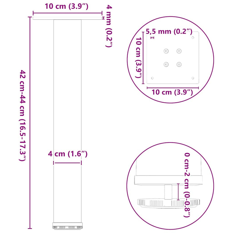 vidaXL 4 db natúr acél dohányzóasztal láb 42-44 cm acél