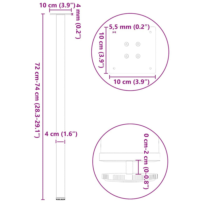vidaXL 4 db antracitszürke acél konzolasztal láb 72-74 cm