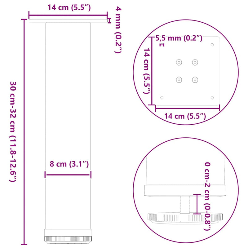vidaXL 4 db antracitszürke acél dohányzóasztal láb 30-32 cm