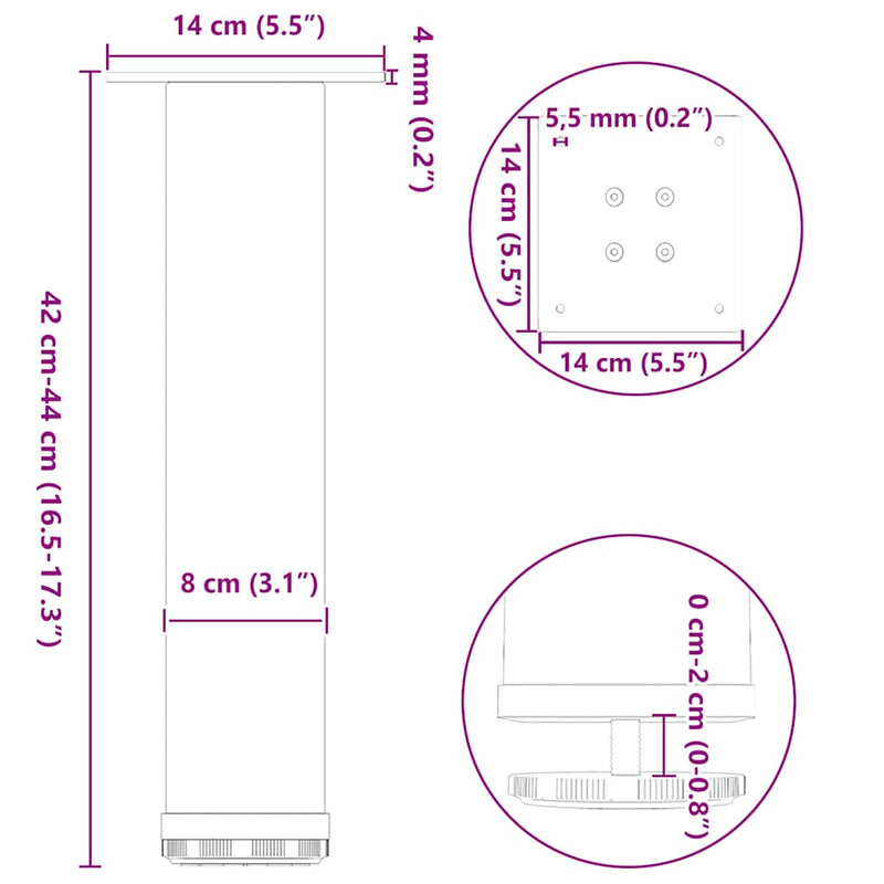 vidaXL 4 db natúr acél dohányzóasztal láb 42-44 cm acél
