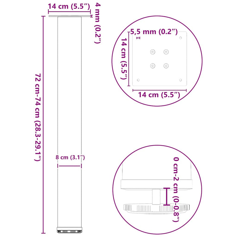 vidaXL 4 db natúr acél konzolasztal láb 72-74 cm acél