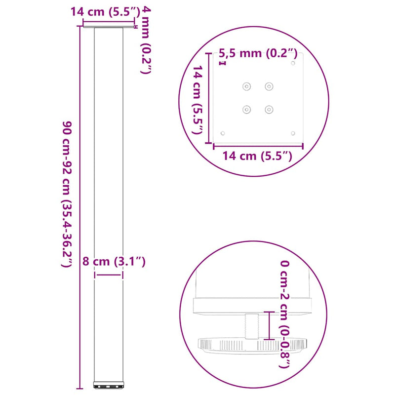 vidaXL 4 db fehér bárasztal láb 90-92 cm acél