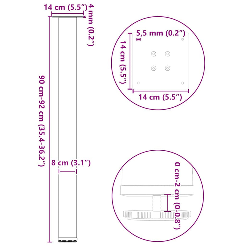 vidaXL 4 db natúr acél bárasztalláb 90-92 cm