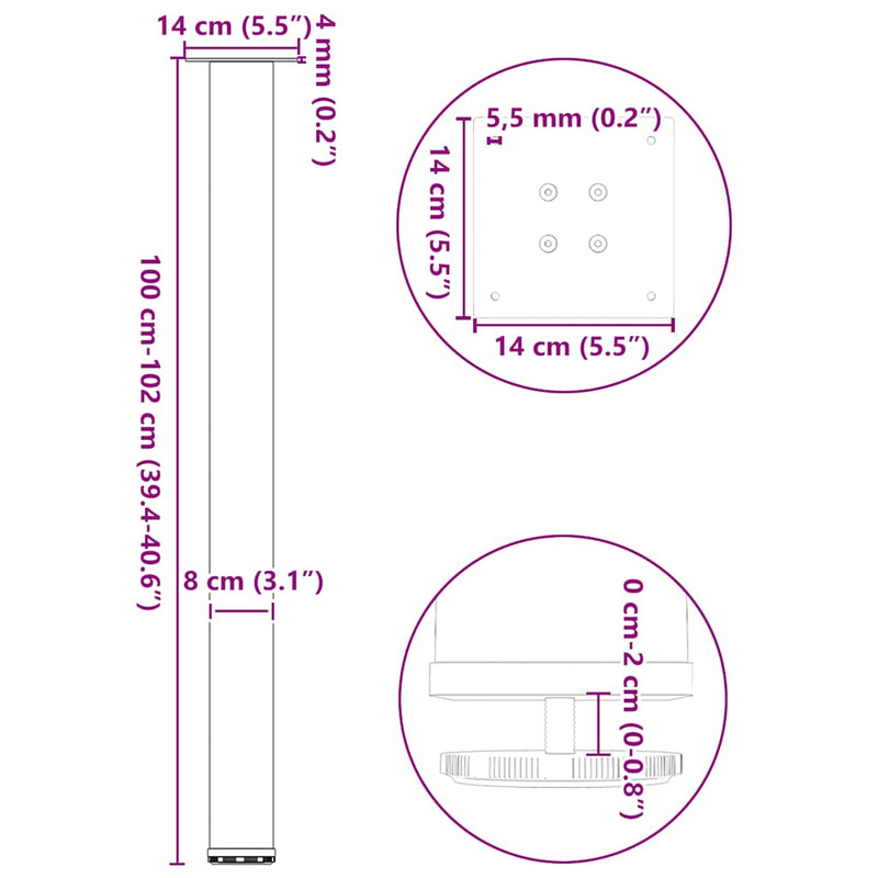 vidaXL 4 db fekete acél bárasztalláb 100-102 cm