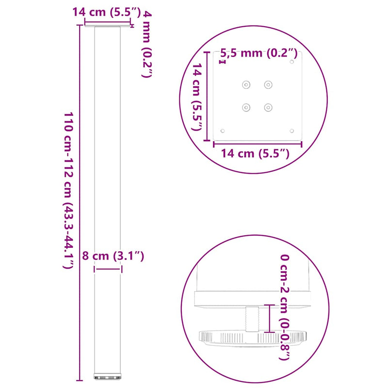 vidaXL 4 db fehér bárasztal láb 110-112 cm acél